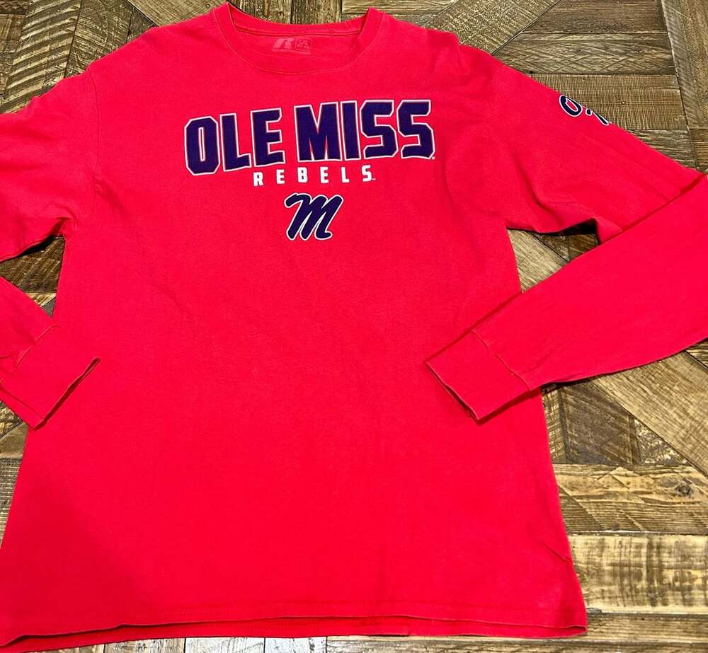Russell Athletic Ole Miss Rebels Long Sleeve T-Shirt Size L Red